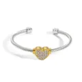 Silbernes goldenes verdrehtes Kabel Armband mit Kristall Herz Anhänger Damenschmuck. - Herz / Zweifarbig (Gold & Silber)