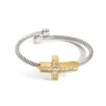 Modischer Kreuz Kristall Titanstahl Kabel Armband Punk offene Manschette Zirkon Armreif. - Kreuz / Zweifarbig (Gold & Silber)