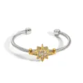 Edelstahl Kabel Armreif mit goldfarbenem Kristall Stern Anhänger für Herren Schmuck. - Achtzackiger Stern / Zweifarbig (Gold & Silber)