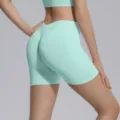 Seamless knit high-waist peach lift yoga shorts, mint green fitness activewear back view. - S / Bottoms / Mint Green