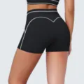 Hoge taille fitness yoga shorts met contrasterende bies en push-up ontwerp voor sport. - S / Bottoms / Premium Zwart