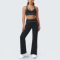 Donne nero abbigliamento sportivo set yoga reggiseno sportivo e pantaloni svasati fitness - Taglia S / Top e Pantaloni / Nero premium