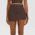High-waisted pleated yoga skort detail, breathable fitness running workout activewear skirt. - S / Bottoms / Black Coffee