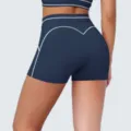 Hoge taille contrast lijn fitness yoga shorts detail, elastische sport workout kleding voor vrouwen. - S / Bottoms / Embleem Blauw