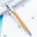 Retro wooden ballpoint pen with metal clip, elegant bamboo barrel for office and gift use. - 1.0mm Bullet Tip / As Shown