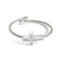 Silberner Edelstahl Kordel Armreif mit funkelndem Zirkonia Kreuz Anhänger für Damen Stil. - Kreuz / Stahlfarben