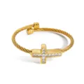Goldener Kreuz Kabel Draht Armreif Offene Manschette Zirkon Titan Stahl Modeschmuck - Kreuz / Gold