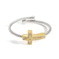 Edelstahl Kreuz Armreif Armband mit Zirkon Steinen, Punk Hip Hop Draht Manschette für Männer - Kreuz Achtzackiger Stern / Zweifarbig (Gold & Silber)