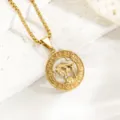 Goldener Titanstahl Stier Sternzeichen Anhänger Halskette runde minimalistische Retro Kette - Stier