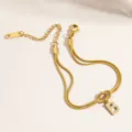 Goldene Buchstabe B Schlangenkette Armband, 18K vergoldet Titanstahl verstellbar Modeschmuck - Buchstabe B
