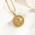 Goldfarbene Edelstahl Löwe Sternzeichen runde Anhänger Halskette Damen stilvoller Schmuck - Löwe