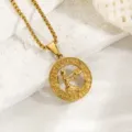 Goldfarbene Titanstahl runde Sternzeichen Halskette Variante mit Anhänger für Damen elegant - Jungfrau