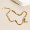 Gold Buchstabe G doppelte Schlangenkette Armband, 18k vergoldeter Edelstahl verstellbarer Schmuck - Buchstabe G