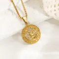 Goldfarbene Edelstahl Sternzeichen Halskette runder Anhänger Vintage Damen Schmuck SKU - Steinbock