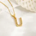 Elegante goldfarbene Buchstabe U Strass Anhänger Halskette funkelnde Kristall Schmuck Damen - Buchstabe U