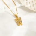 Gold Strass Buchstabe W Anhänger Halskette Titanstahl Schlüsselbeinkette Mode Schmuck Damen - Buchstabe W