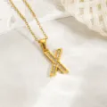 Goldene Buchstabe X Halskette, Titanstahl Diamant besetzte Initialen Anhänger Schmuck. - Buchstabe X