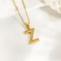 Goldene Strass Buchstabe Z Anhänger Halskette, elegante Titanstahl Schlüsselbeinkette Damen. - Buchstabe Z