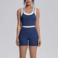 Contrast color activewear two-piece set, breathable tight yoga tank top and sports shorts. - S / Top And Bottom / Badge Blue