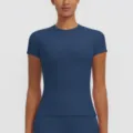 Women quick dry short sleeve yoga t-shirt slim fit fitness running top active sportswear casual - S / Tops / Navy Blue