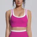 Femme faux ensemble soutien-gorge de sport et pantalon de yoga côtelé couleur contrastée fitness - S / Hauts / Fruit du Dragon