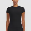 Women slim fit quick dry short sleeve yoga t shirt gym fitness running sport athletic top. - S / Tops / Black