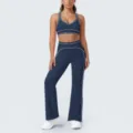 Set yoga sportivo a contrasto senza cuciture con comodo reggiseno e pantaloni a zampa. - Taglia S / Top e Pantaloni / Blu Distintivo