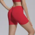 Seamless high waist yoga shorts V waist peach lift gym fitness activewear sports shorts - S / Bottoms / Red