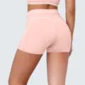 Roze hoge taille yoga korte broek met witte bies voor dames fitness sport workout. - S / Bottoms / Perzikroze