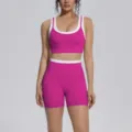 Women two-piece activewear set color-block sports bra and high-waist yoga shorts for fitness. - S / Top And Bottom / Dragon Fruit