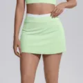 Jupe de tennis sportive taille haute avec ceinture côtelée contrastée, mini jupe de fitness. - S / Bas / Vert Fruit Léger