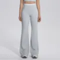 Pantalon de yoga évasé taille haute pour femme, avec ceinture contrastée et tissu très doux. - S / Bas / Gris Argile