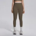 Pantalon de yoga taille haute contrasté pour femme, leggings de sport fitness, tenue de course. - S / Bas / Café Thé Brûlé