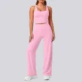 Rosa zweiteiliges Yoga Set mit Crop Top und weiten Hosen für Fitness Laufen Gym Sportbekleidung - Kirschblütenrosa