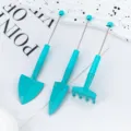 Miniature gardening tool set including shovel, trowel and rake for succulent potted plants. - Candy Blue