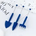 DIY miniature gardening tool set with blue shovels and rake for succulent potted plants. - Dark Blue