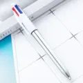 UV electroplated 4-color ballpoint pen with click mechanism and metallic silver barrel for students. - Electroplated Silver