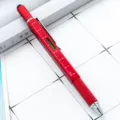 Multifunctional 6-in-1 Metal Tool Pen Red Ballpoint Pen Ruler Spirit Level Stylus Screwdriver - Red