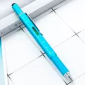 6-in-1 multi-functional tool pen with level, ruler, stylus, and screwdriver in bright blue. - Blue