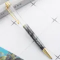 DIY kristallen lege buis balpen met marmerpatroon houder en glanzende gouden metalen trim. - Gewassen Zwart Grijs