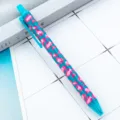 Leopard print plastic retractable ballpoint pen, stylish blue and pink writing stationery. - Large Leopard Blue