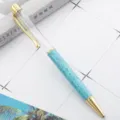DIY kristalen lege buis balpen met marmer textuur grip en gouden metalen accenten. - Klassiek celadon