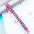 Pink leopard print plastic retractable ballpoint pen, stylish student exam writing stationery. - Large Leopard Rose Red