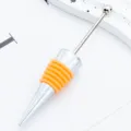 DIY perlenfaehiger Weinverschluss Metalllegierung Flaschenstopfen mit orangen Silikondichtungen. - Orange