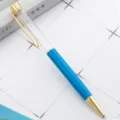 DIY kristalen lege buis balpen met blauw marmerpatroon en gouden metalen afwerking. - Eeuwig blauwzwart