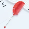 Red plastic flower tail comb, metal pin comb for hairstyling, cute hair styling tool. - Flower Style / Red