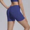 Seamless knit high waist yoga shorts V-cut peach lift fitness activewear detail view style - S / Bottoms / Navy Blue