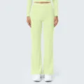Light green high waist wide leg yoga pants, contrast trim casual sports fitness trousers for women. - Lemon Green