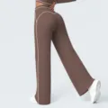 Hooggesloten uitlopende yoga broek met contrast bies casual sportbroek fitness voor vrouwen - S / Bottoms / Donkere Chocolade Bruin