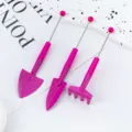 Miniature pink gardening tools set 3pcs succulent potted plant small metal shovel rake - Rose Red